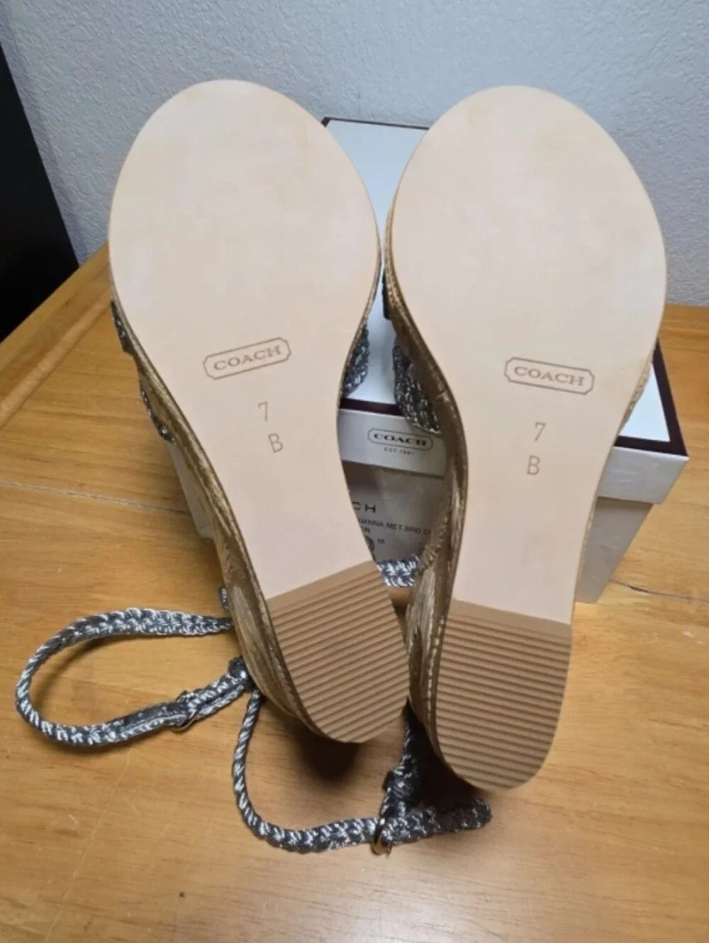 COACH Arianna Metalkuc Braided Cord Wedge Sandal 7 NEW In Box